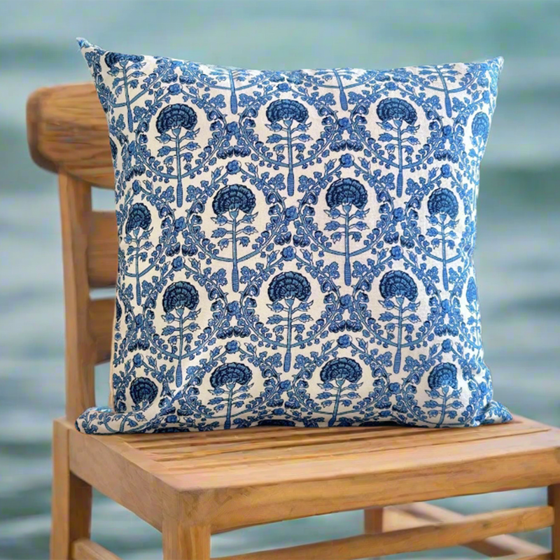 Cotton Printed Cushion Cover | Blue | 40 x 40 cm | Set of 2、mySite、camillekostekn