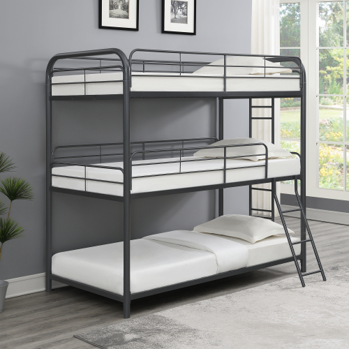 Furniture Triple Bunk Bed, FULL/FULL/FULL, black、、casual