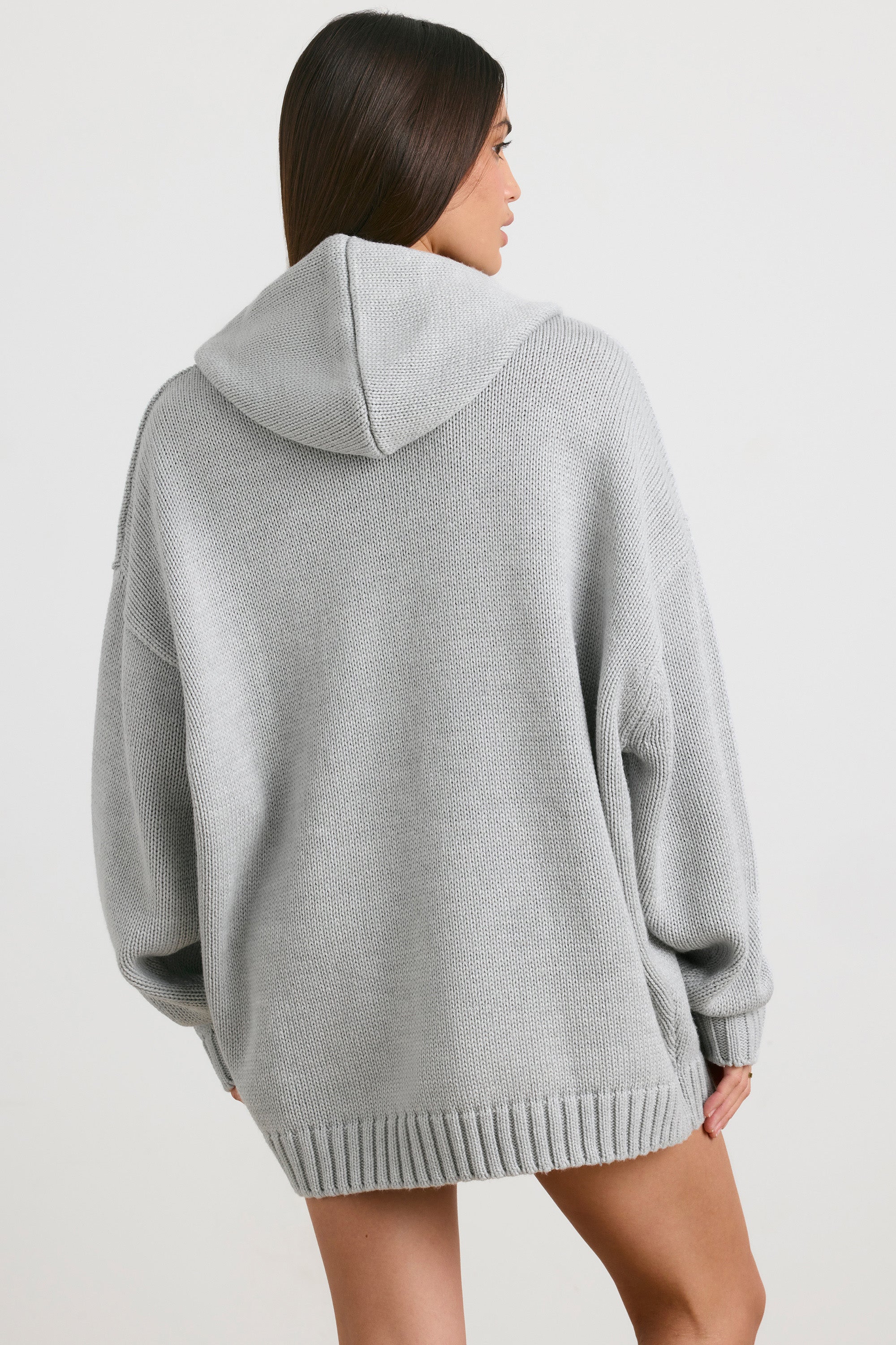 Oversized Chunky Knit Hoodie in Heather Grey、mySite、solidvoid