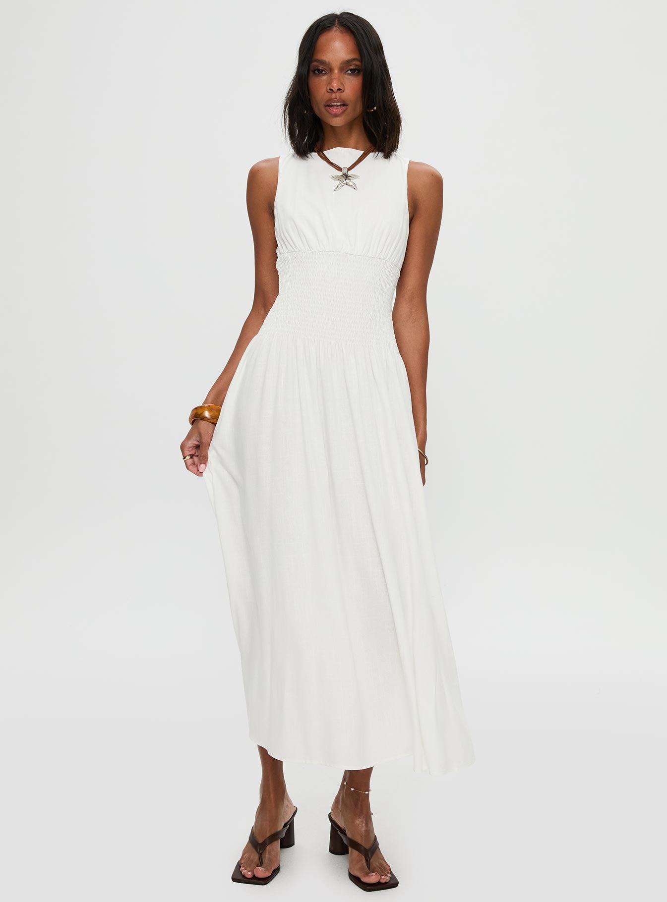 Lilienne Shirred Maxi Dress White、mySite、solidvoid