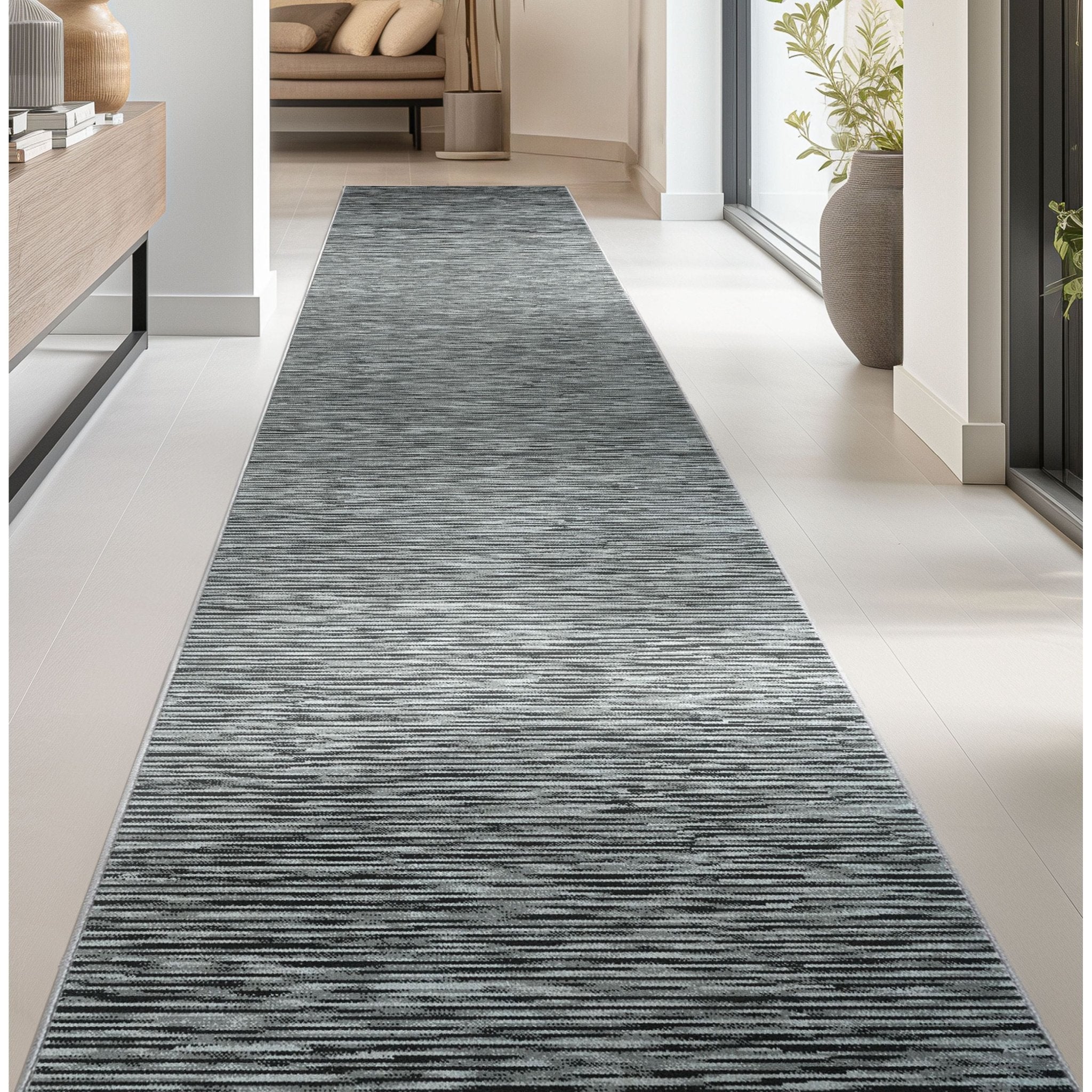 Custom Size Runner Striations Modern Striped Fogstone Pewter Choose Your Width x Choose Your Length Hallway Runner Rug、mySite、gigharbornorthrealestate