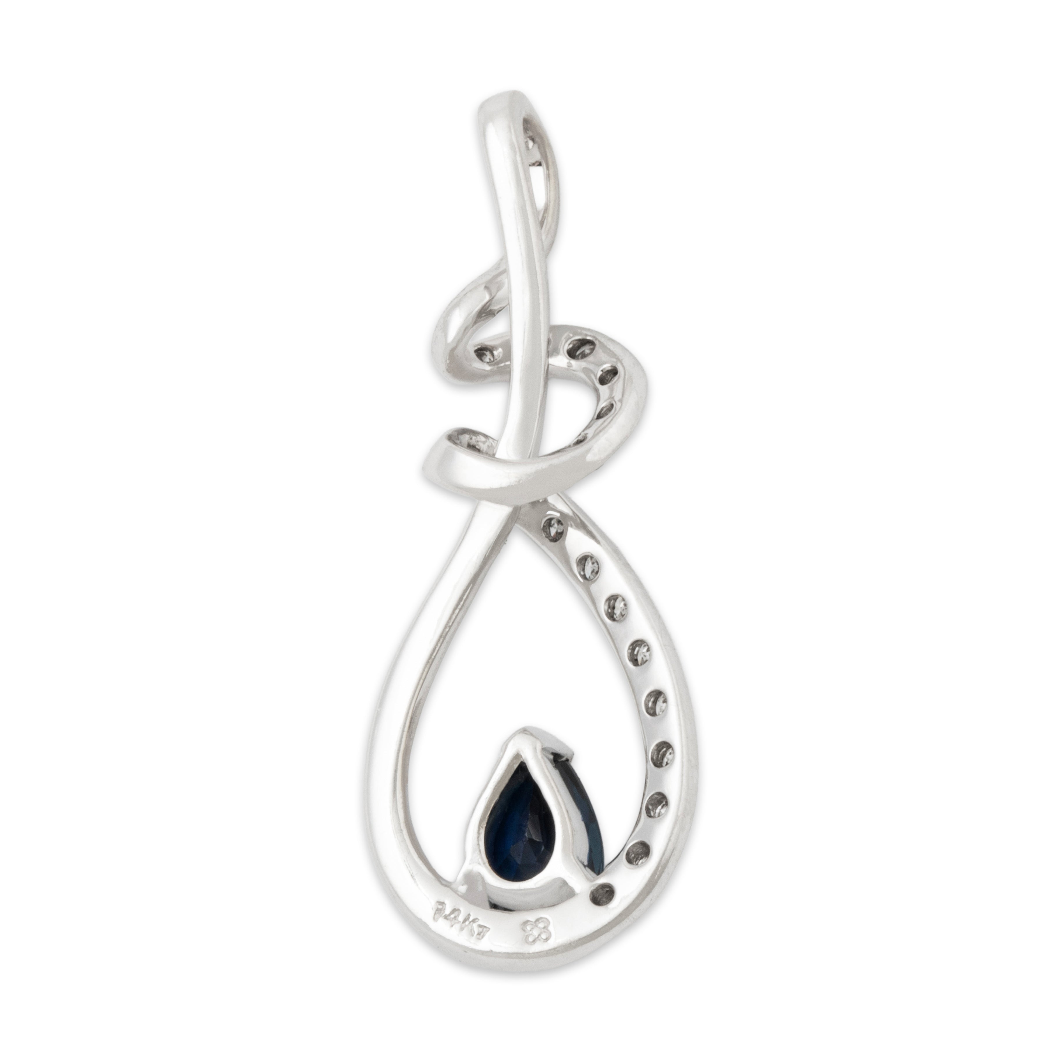 Vintage 14k White Gold .53ct Blue Sapphire Diamond Teardrop Pendant、mySite、hinf8tx79