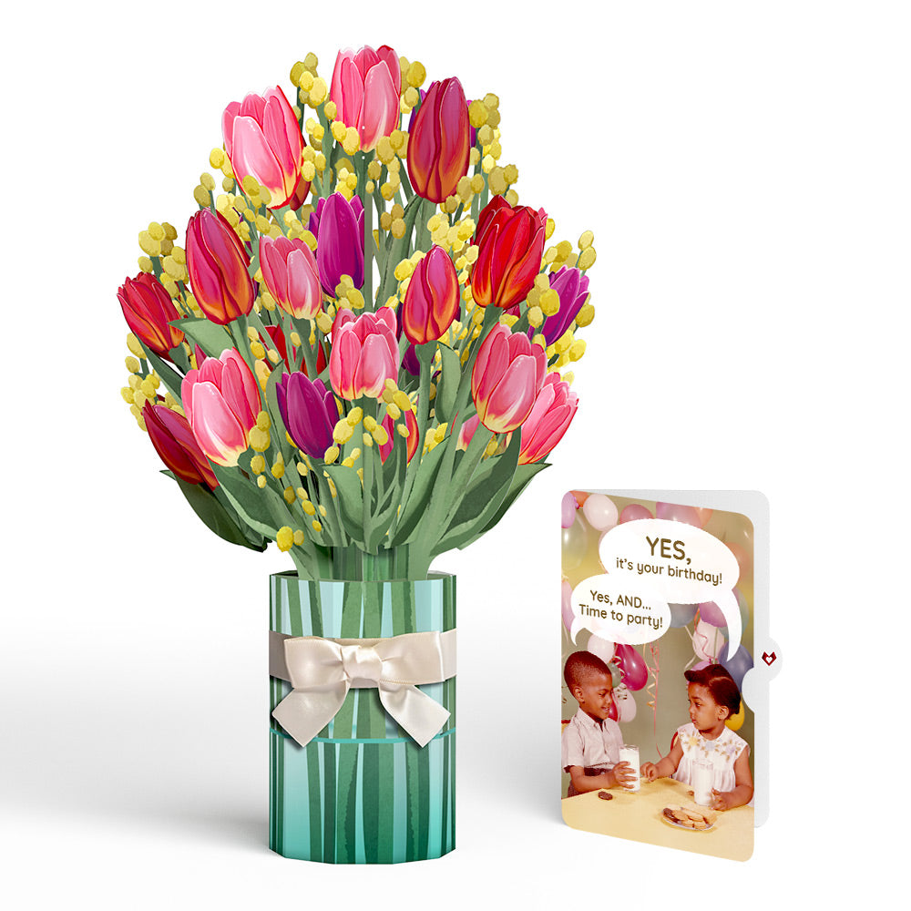 Cheerful Tulips Birthday Bouquet and Time to Party Sentiment Set、mySite、solidvoid