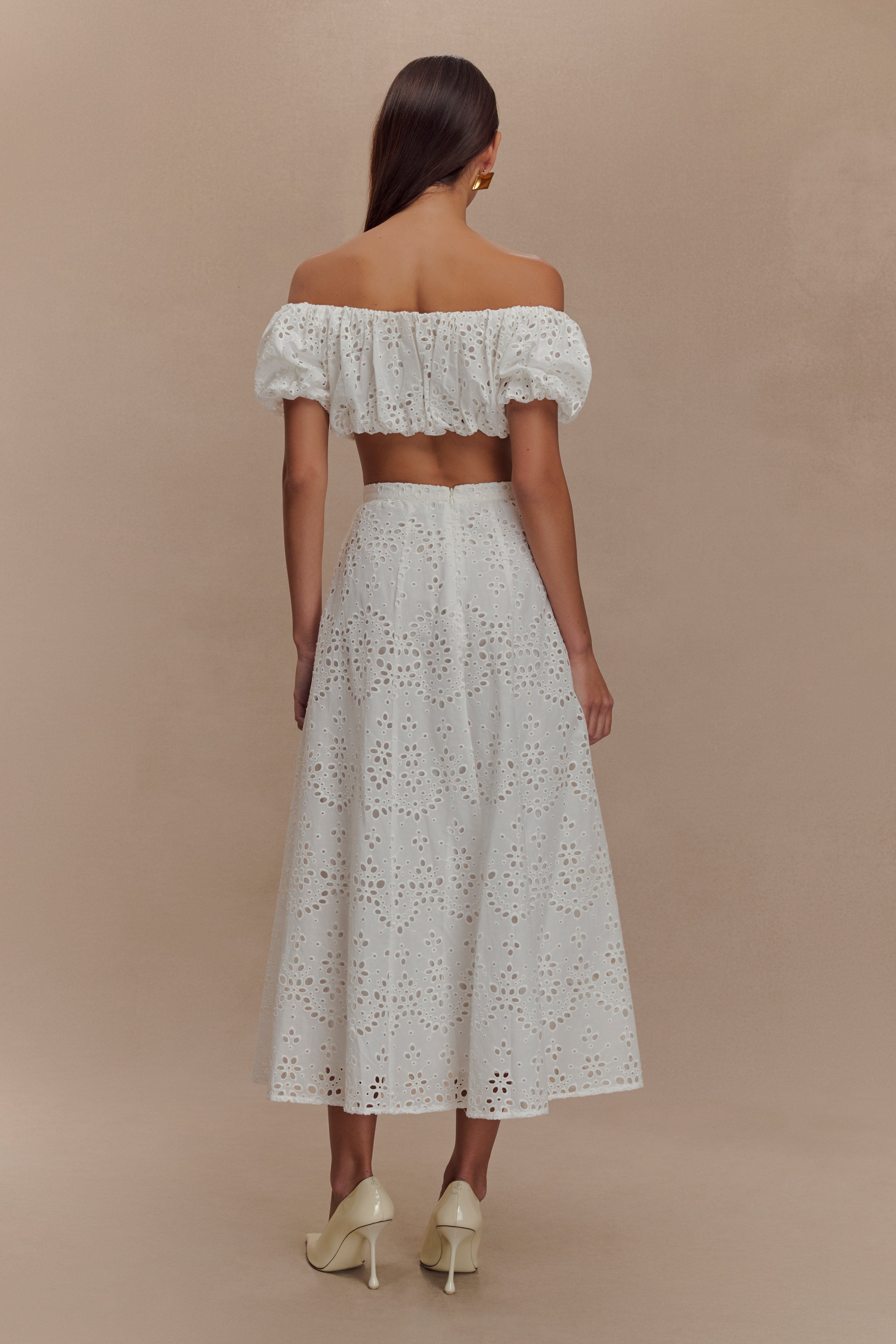 Autumn Off Shoulder Broderie Top - White、mySite、solidvoid