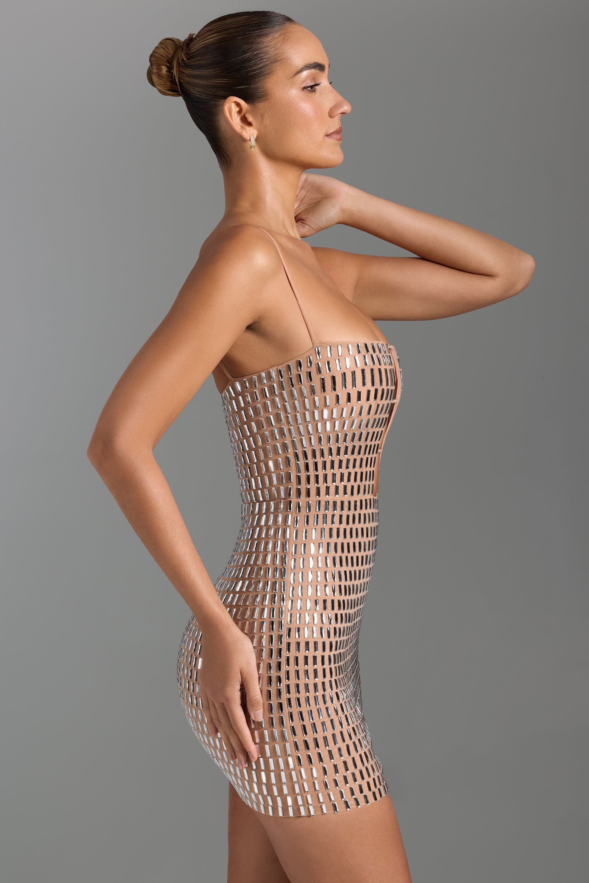 Embellished Cut-Out Mini Dress in Honey、mySite、solidvoid