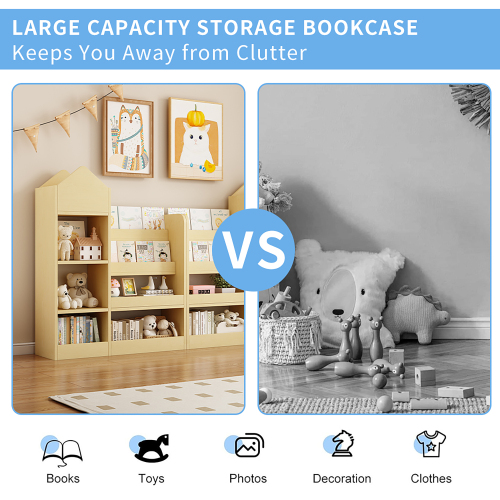 Wood Kids Wooden Bookshelf Toy Storage Organizer with Bookcase, Kid's Bin Storage Unit with 6 Compartments 2 Baskets Bins Toys Box Organizer, Children Multi Shelf Cubby for Books, Toys Shelf、、casual