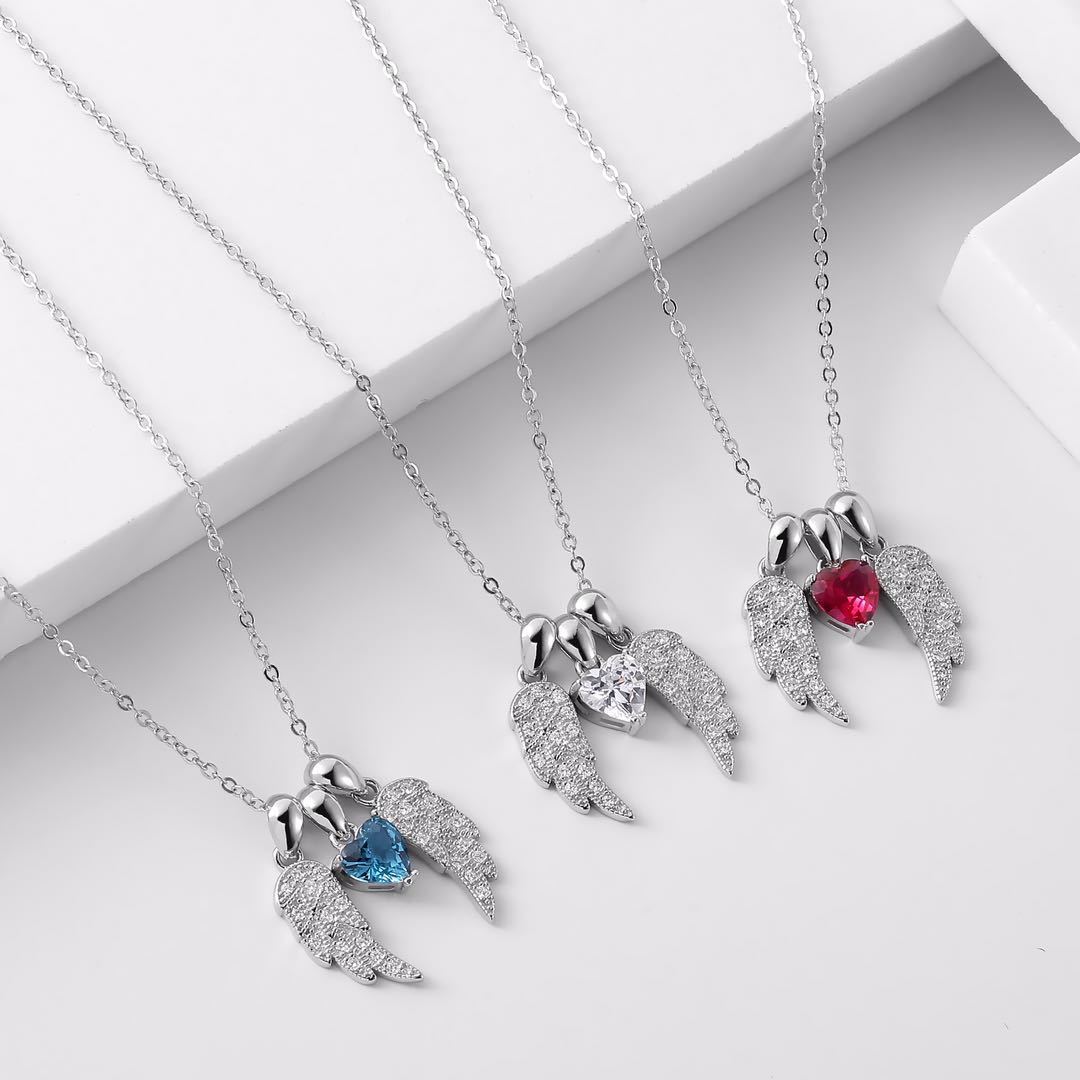 Angel's Wings and Heart Necklace Sterling Silver Guardian Angel、mySite、g9winljtr