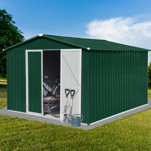 Metal garden sheds 8ftx10ft outdoor storage sheds white+coffee、、eastwooduniform