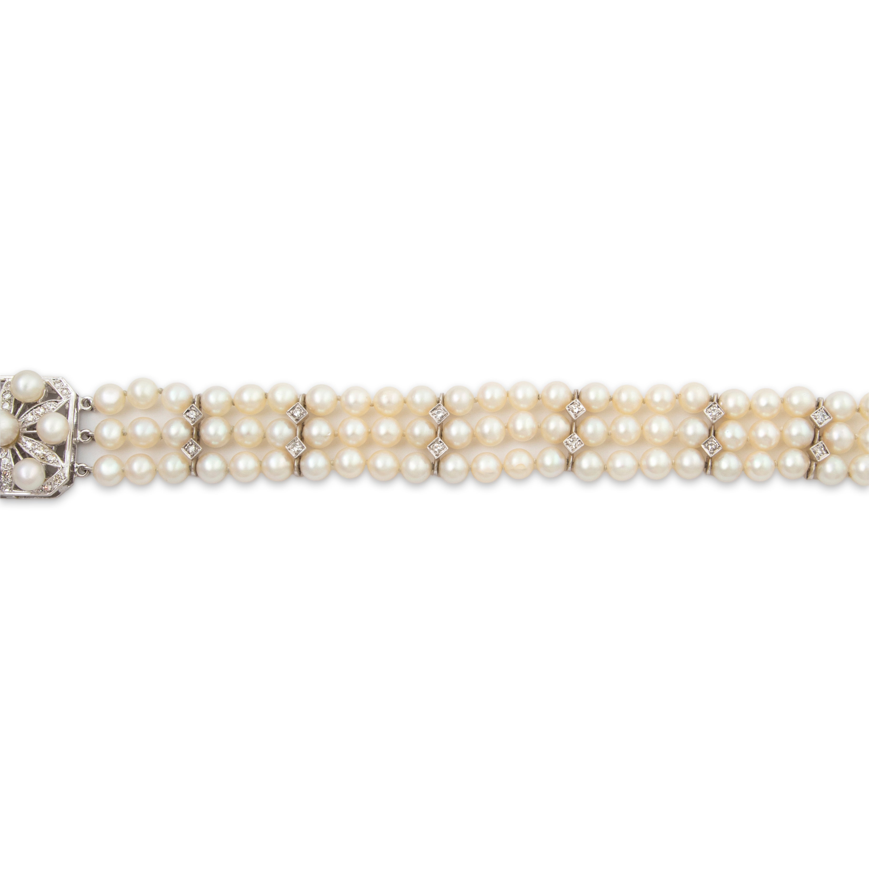 Vintage 14k White Gold Pearl .748cttw Diamond Triple Strand Bracelet 6.25、mySite、hinf8tx79