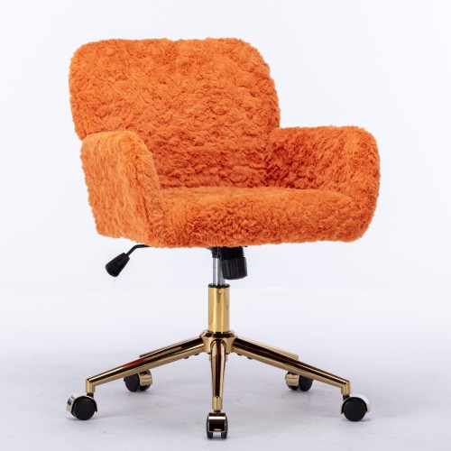 A&A Furniture Office Chair,Artificial rabbit hair Home Office Chair with Golden Metal Base,Adjustable Desk Chair Swivel Office Chair,Vanity Chair(Orange)、、casual