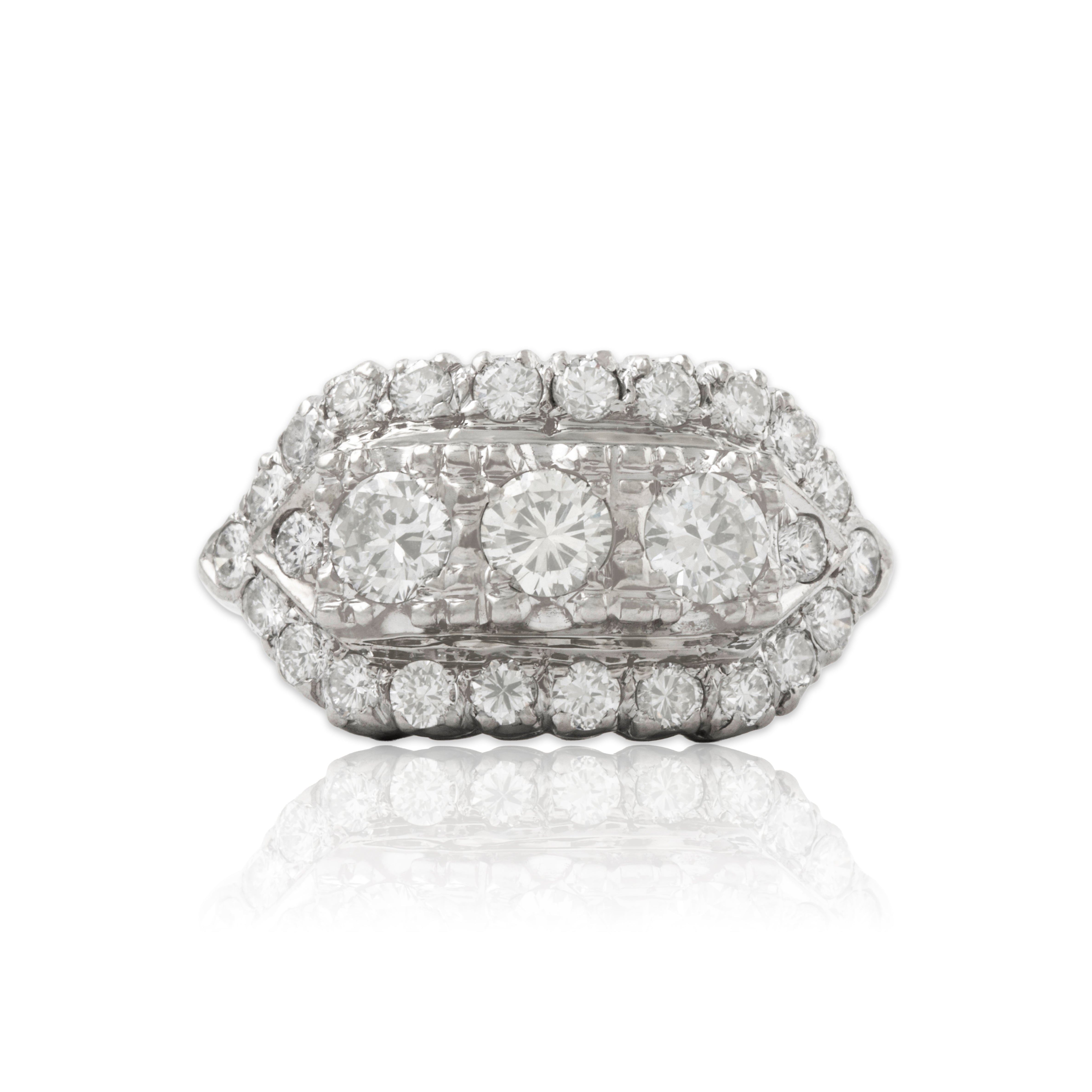 Vintage 14k White Gold 1.326cttw Diamond Art Deco-Style Line Ring 7.00、mySite、hinf8tx79