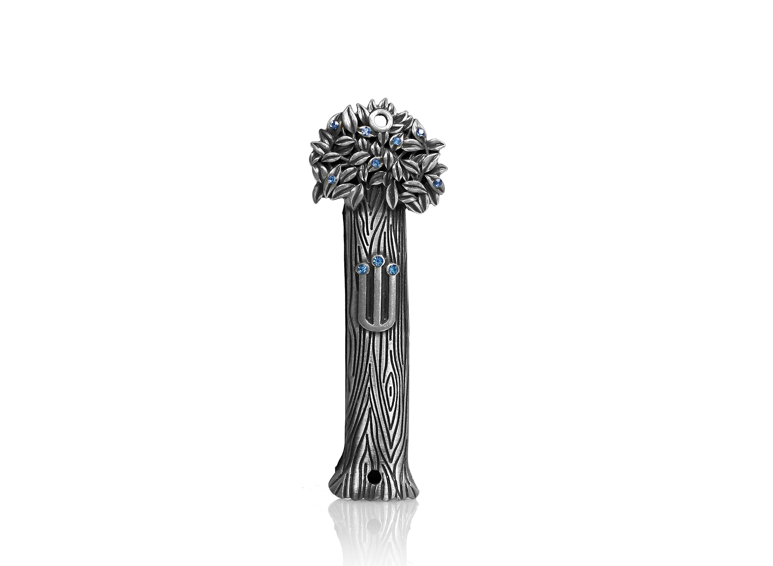  Holy Land Market Pewter Tree of Life with Blue stones Jeweled Mezuzah (3.5 Inches with scroll)、mySite、elrpsem3k