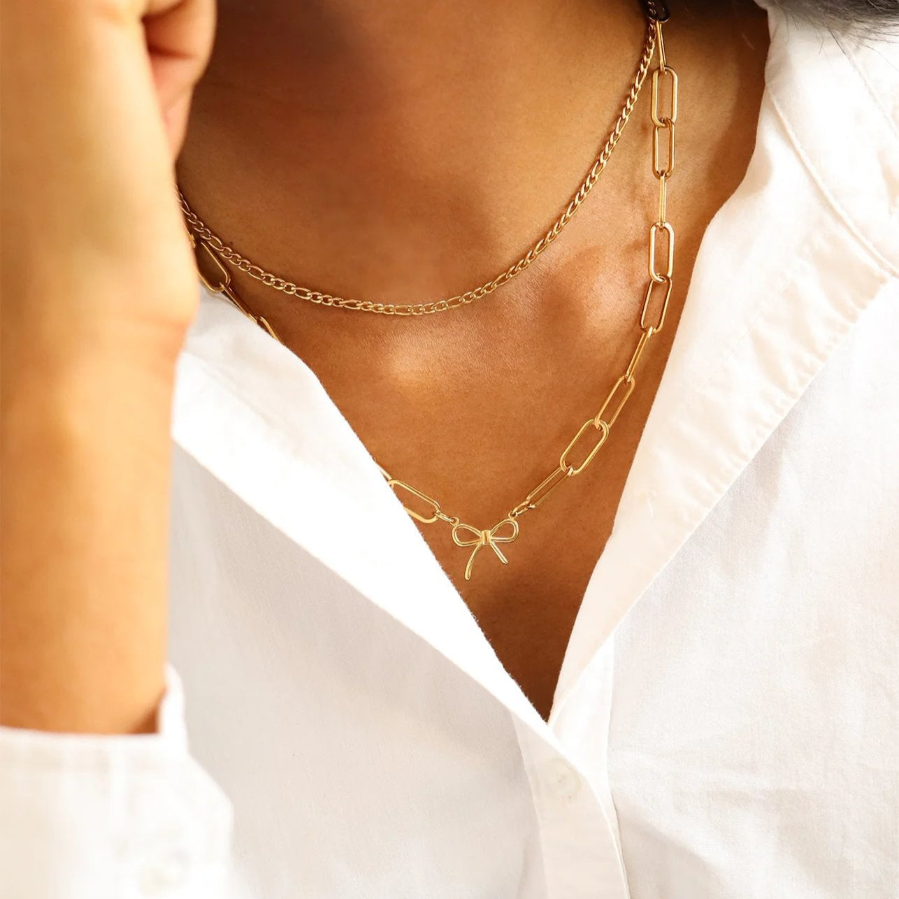 18K Gold PVD Paperclip Connector Chain Necklace / CHN0080、mySite、dreamappss