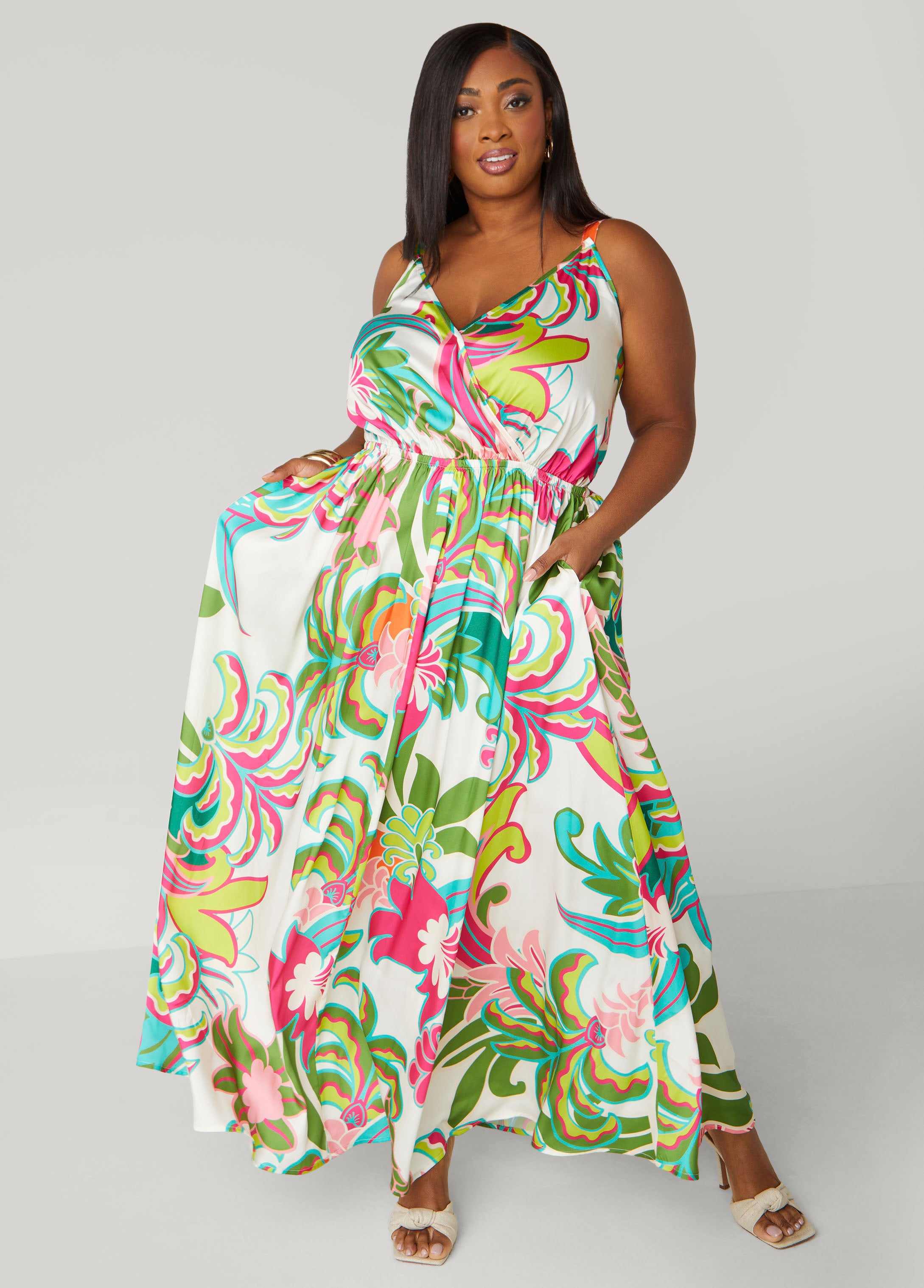 Floral Print Satin Maxi Dress、mySite、bengalsvssteelers