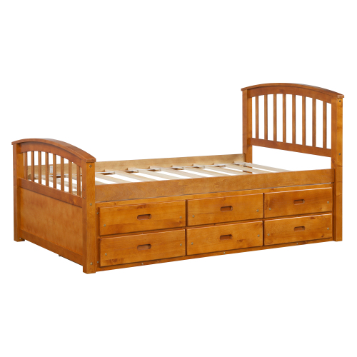 Orisfur. Twin Size Platform Storage Bed Solid Wood Bed with 6 Drawers、、casual