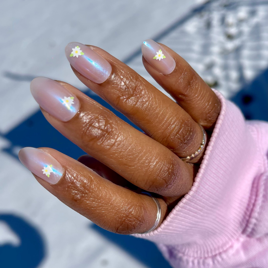 Iridescent Floating Flower - Press-On | Medium | Oval、mySite、solidvoid