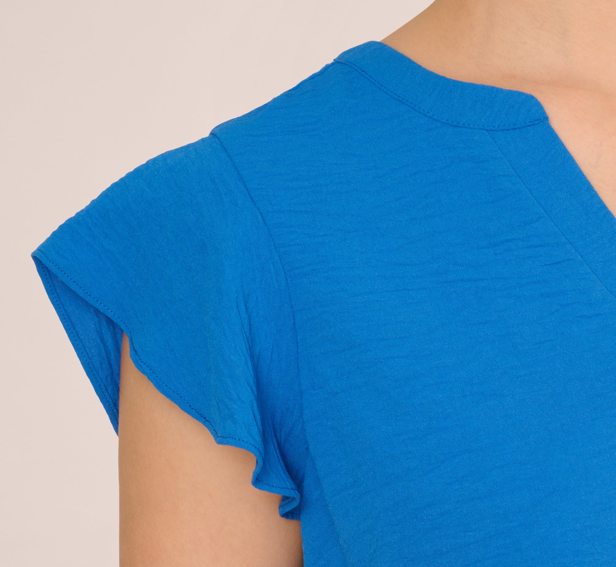 Flutter Sleeve Top With Notched Neck In Egyptian Blue、mySite、solidvoid