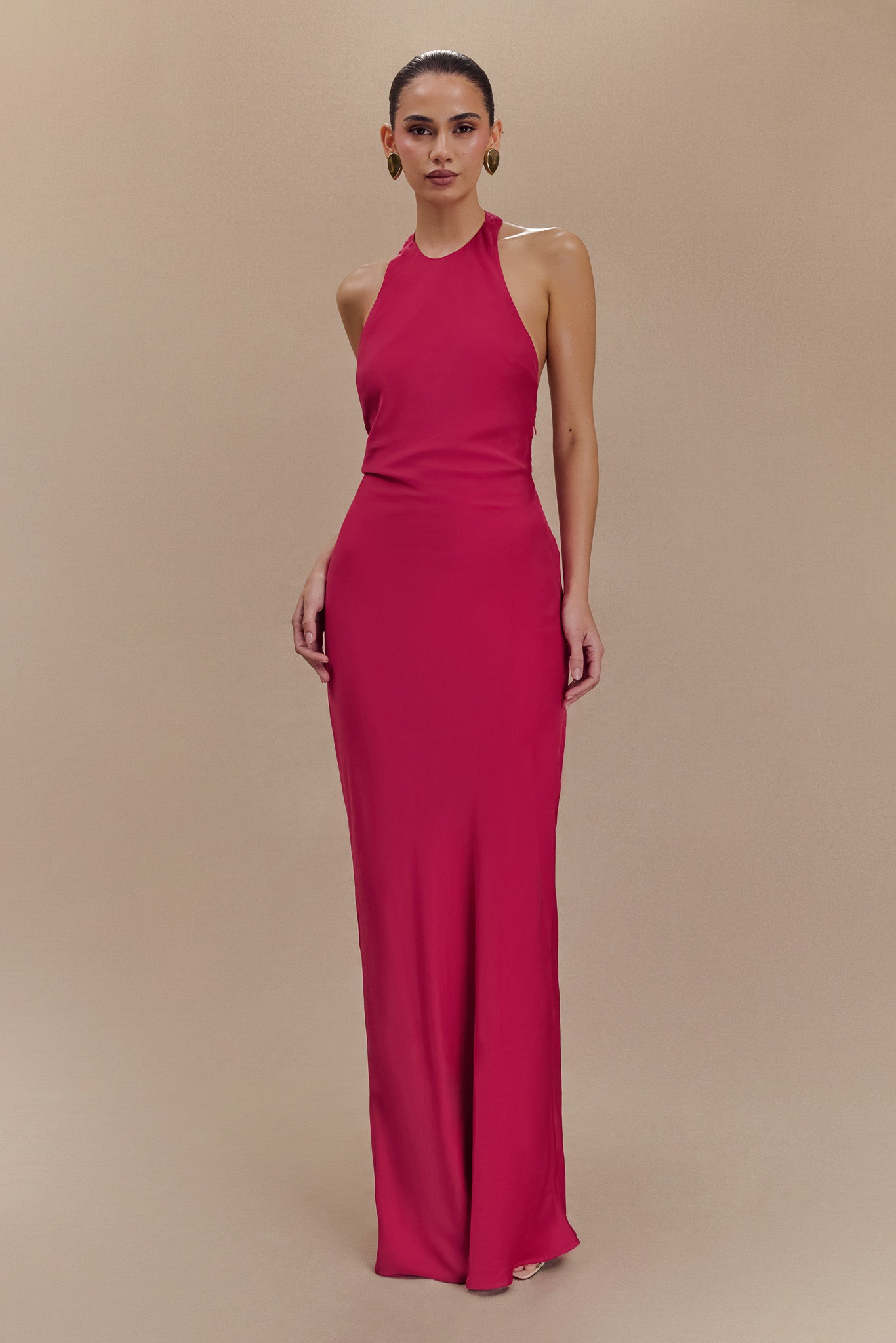 Rinna Satin Halter Maxi Dress - Pink Cherry、mySite、solidvoid
