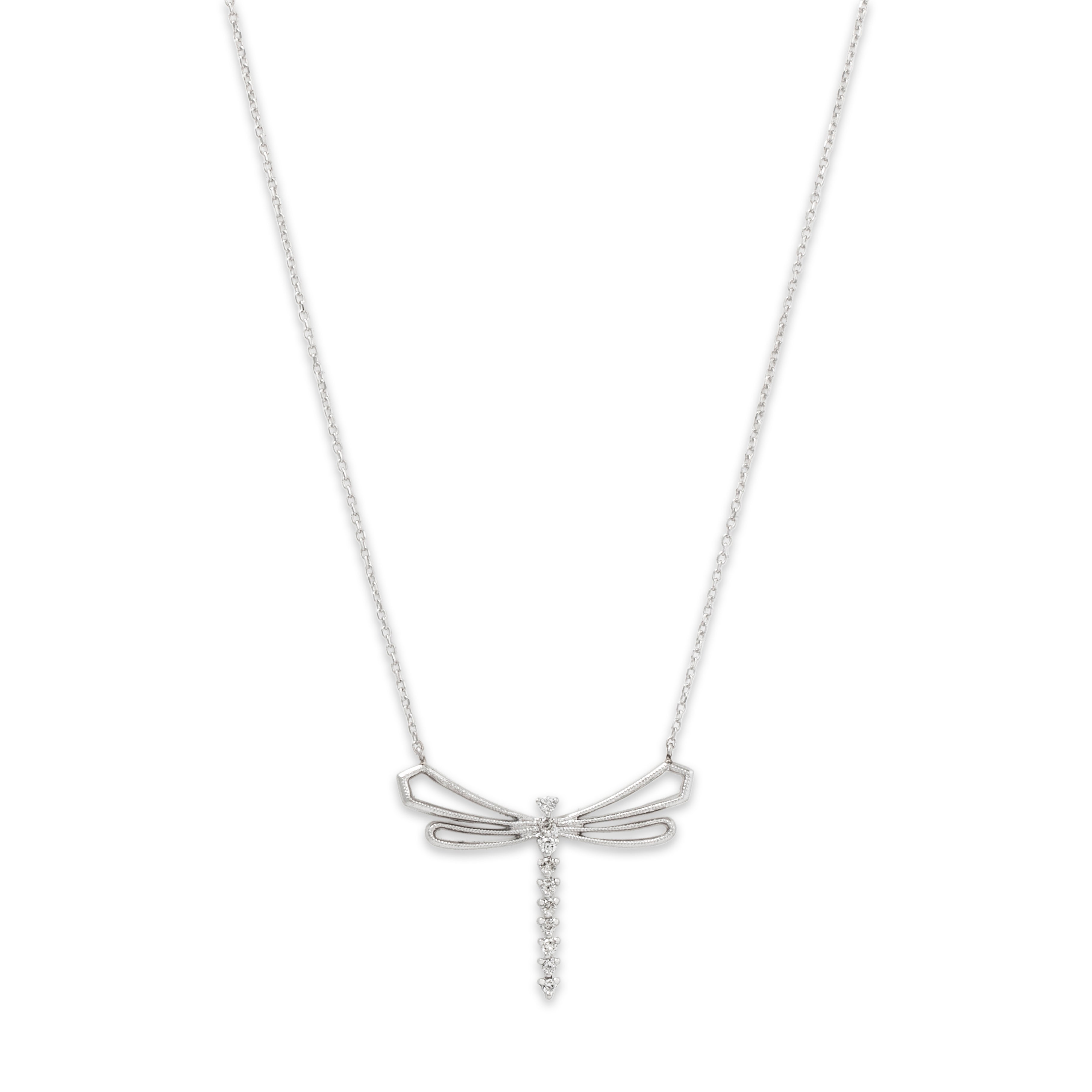Vintage 14k White Gold .21cttw Diamond Figural Dragonfly Necklace 18、mySite、hinf8tx79
