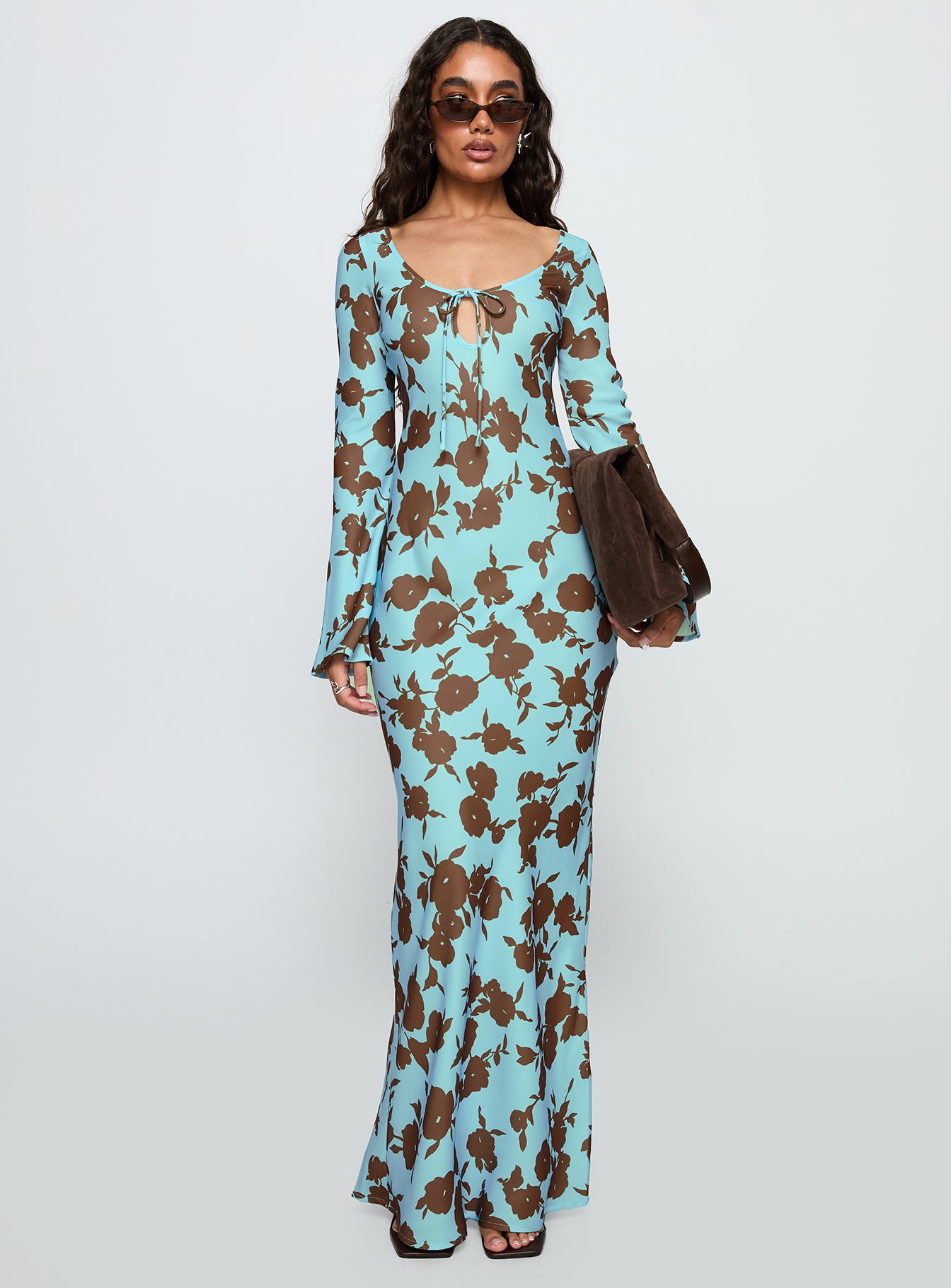Elorie Long Sleeve Maxi Dress Blue / Brown、mySite、solidvoid