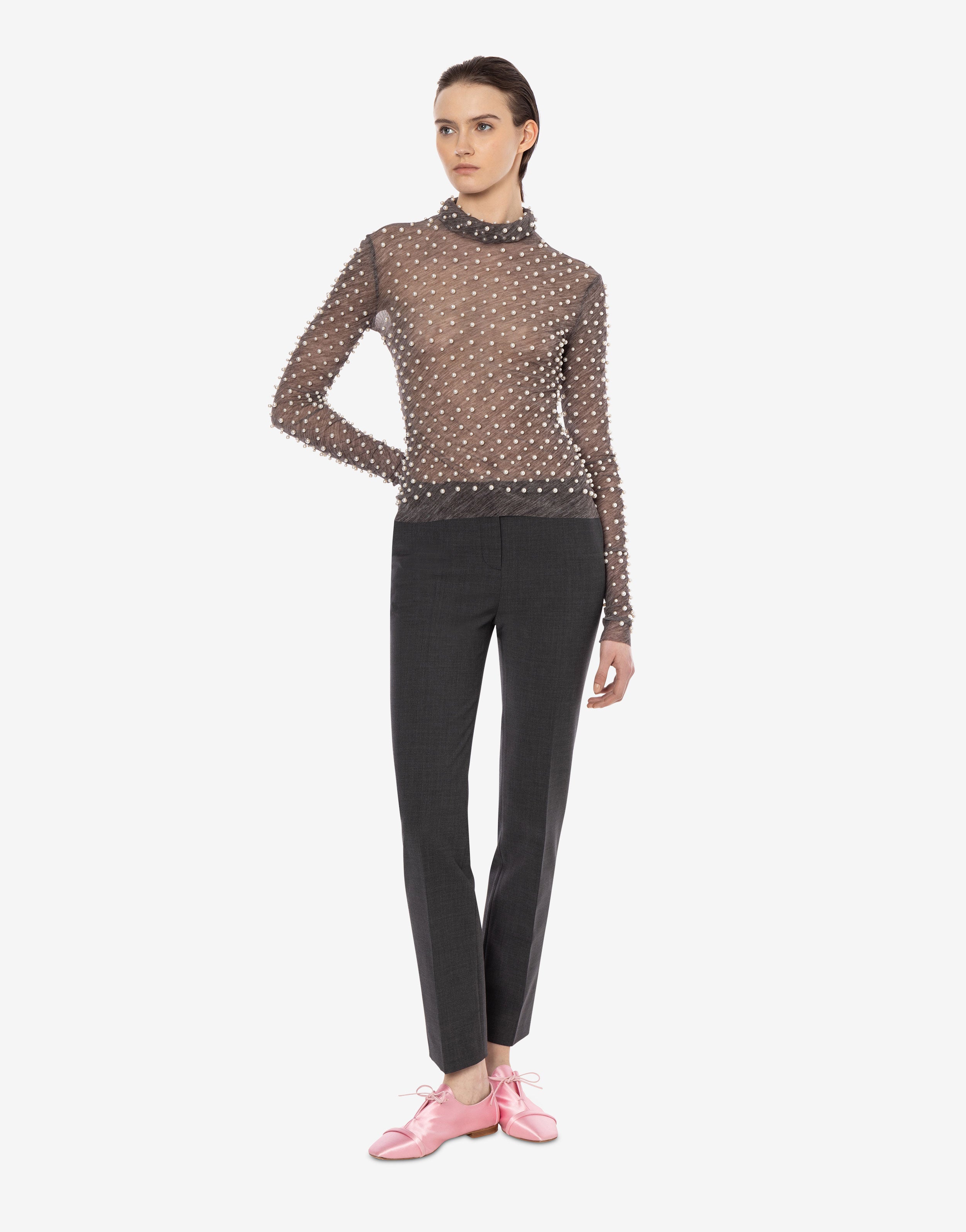 Maglia a collo alto in jersey con perle、mySite、aoinhome