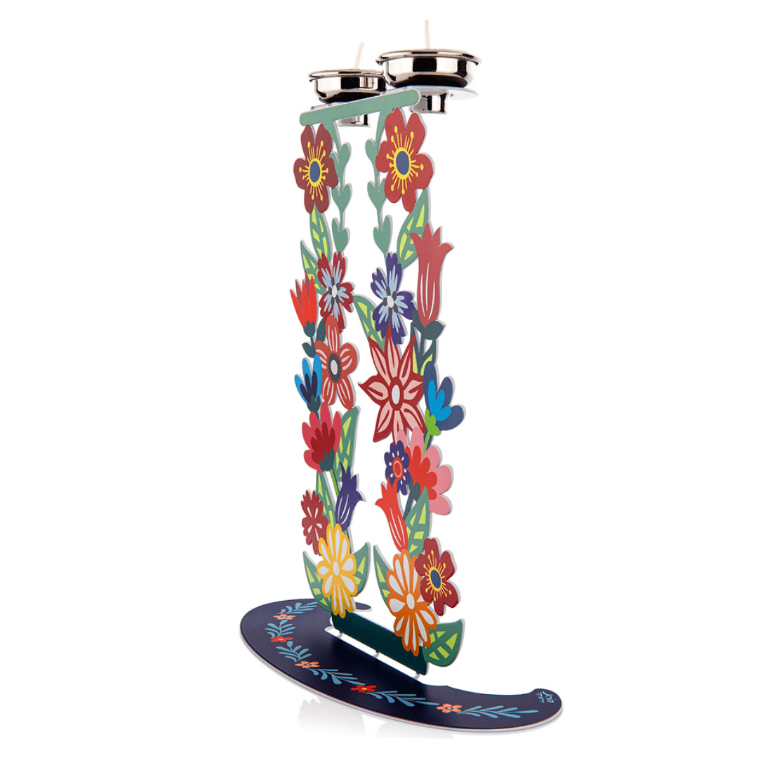 Tall Floral Shabbat Candlesticks - Rainbow、mySite、topwebapps