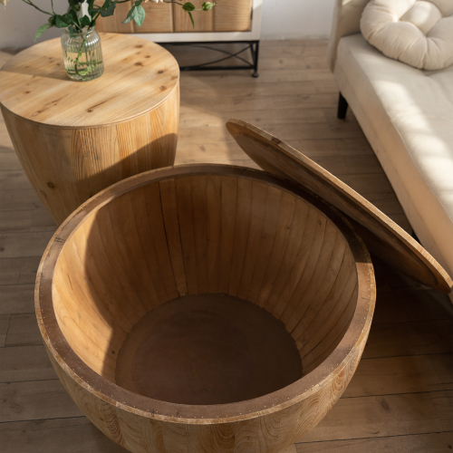 31.50"Vintage Style Bucket Shaped Coffee Table for Office, Dining Room and Living Room(Same SKU:W757P170149)、、xpatfood