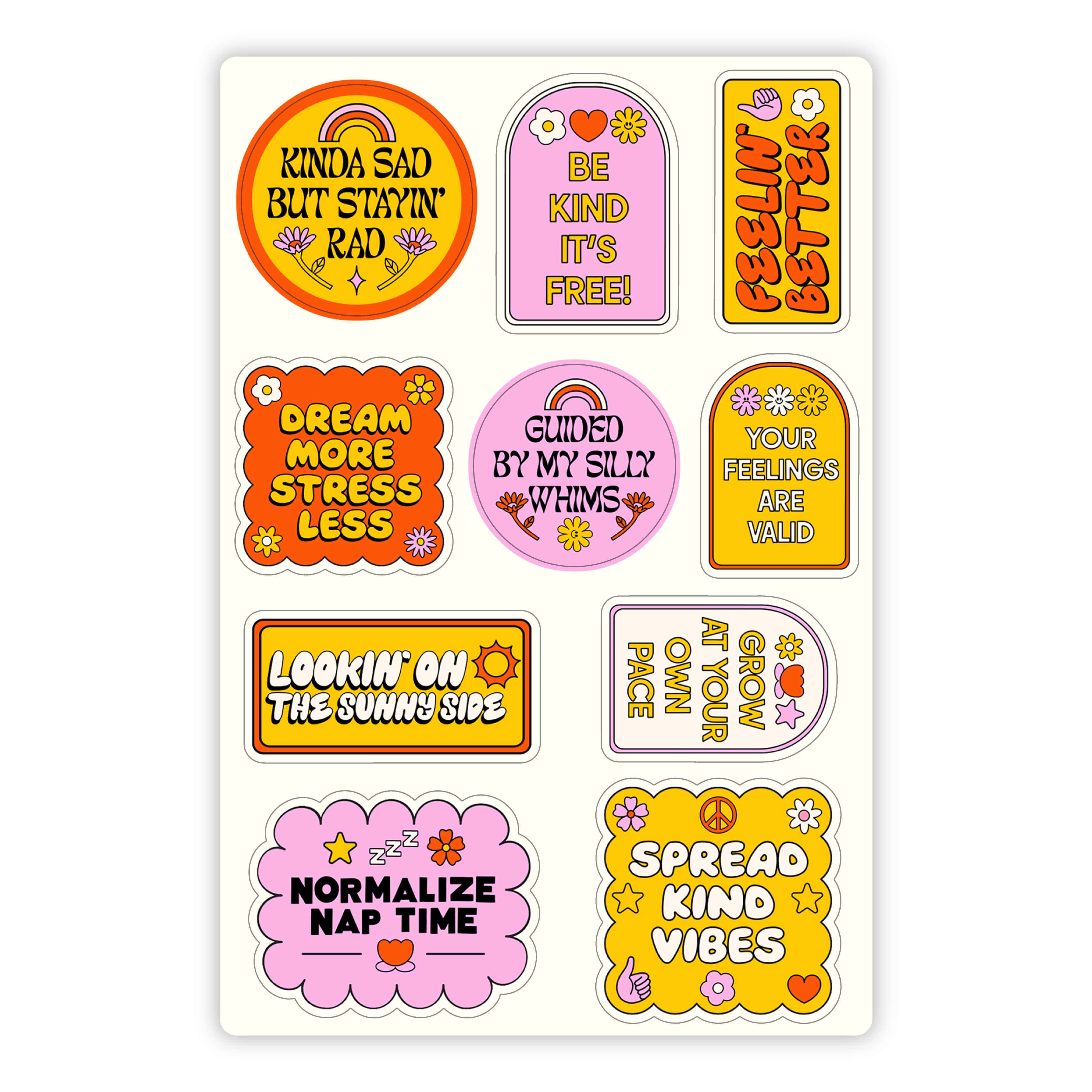  Positive Vibes Mini Sticker Sheet - Retro、mySite、ghnorth