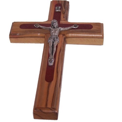 Two tone olive wood Crucifix ( 5.5 inches ) - comes with certificate、mySite、topwebapps