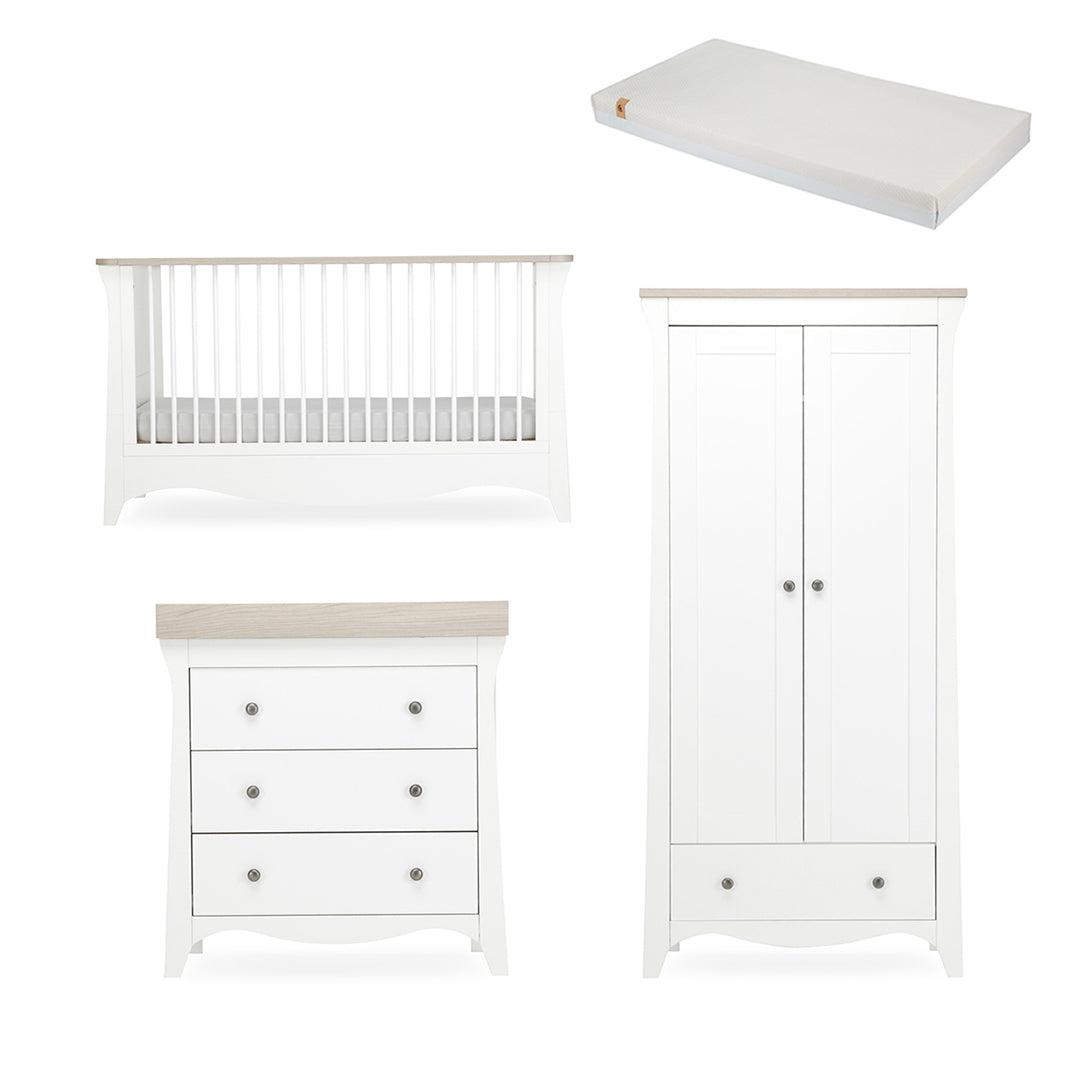  CuddleCo Clara 3 Piece Set 3-Drawer Dresser Cot Bed + Wardrobe - White/Ash、mySite、merchandisen