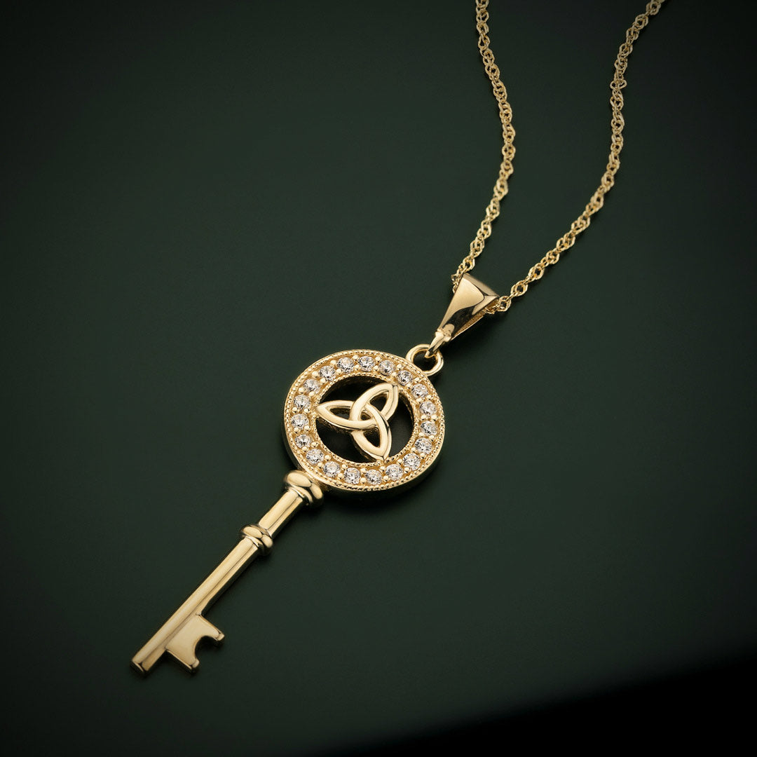  10K Gold Cz Trinity Knot Key Necklace