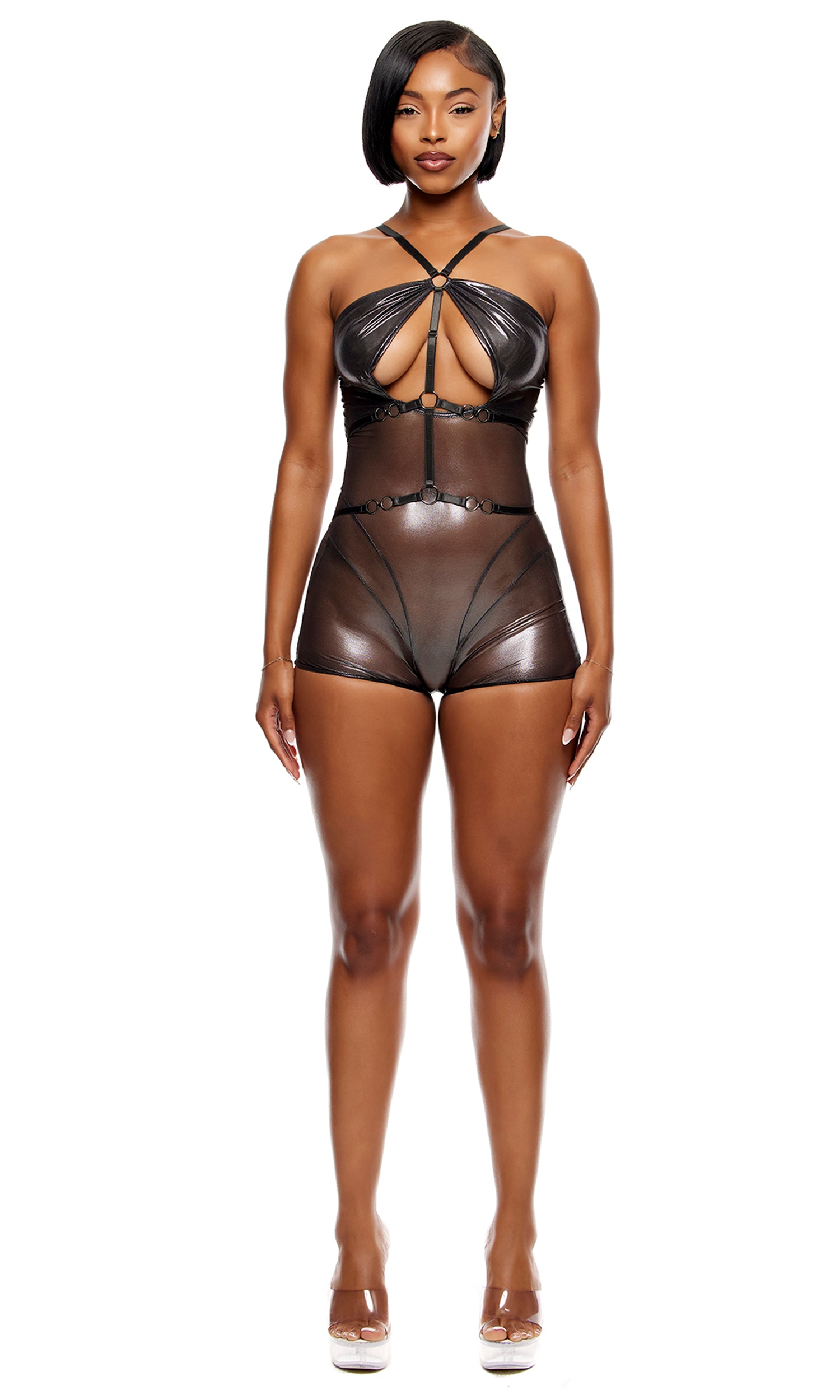 Liquid Metal Metallic Mesh Romper - Gunmetal、mySite、bengalsvssteelers