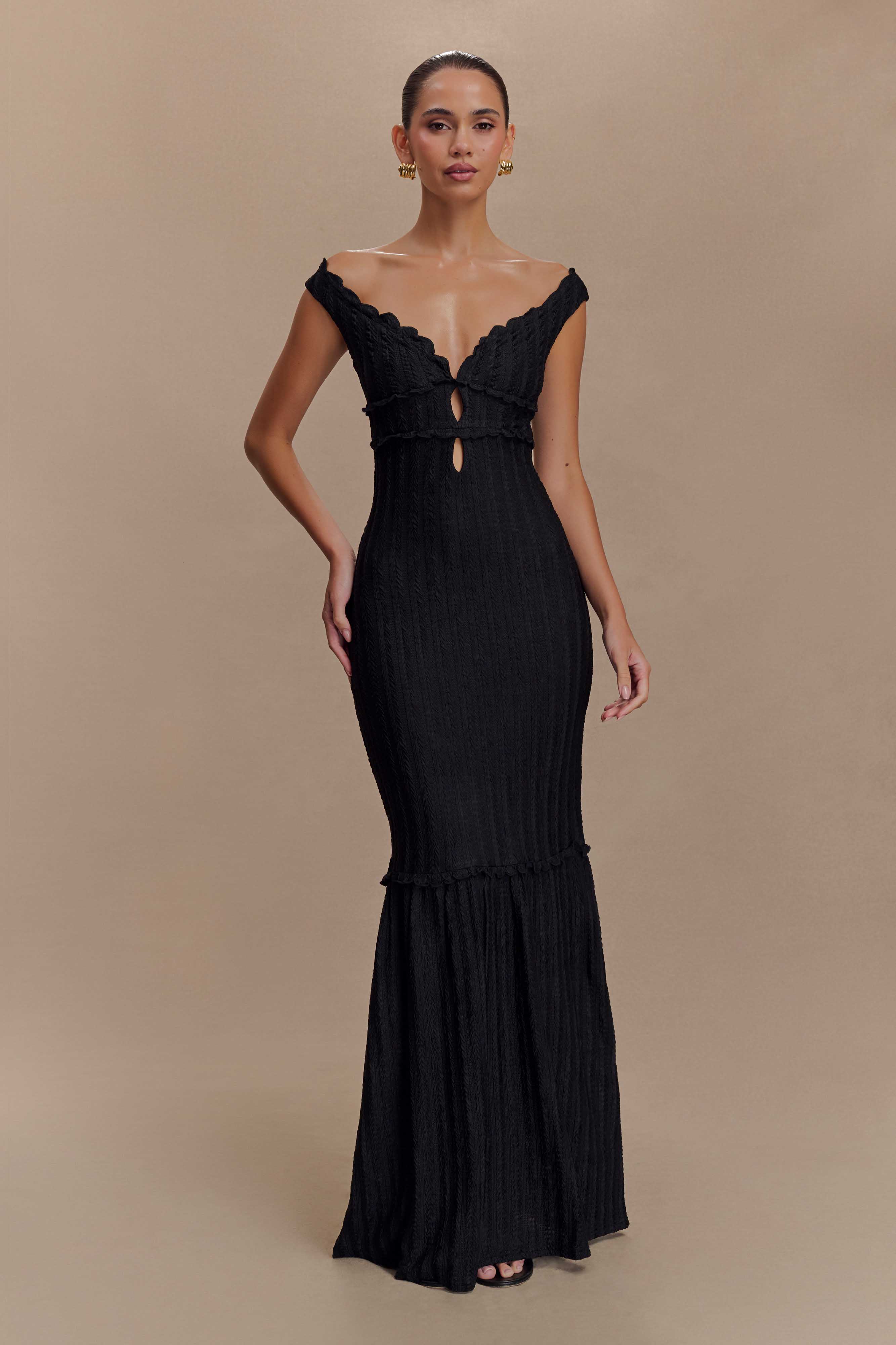 Natalie Off Shoulder Maxi Dress - Black、mySite、solidvoid
