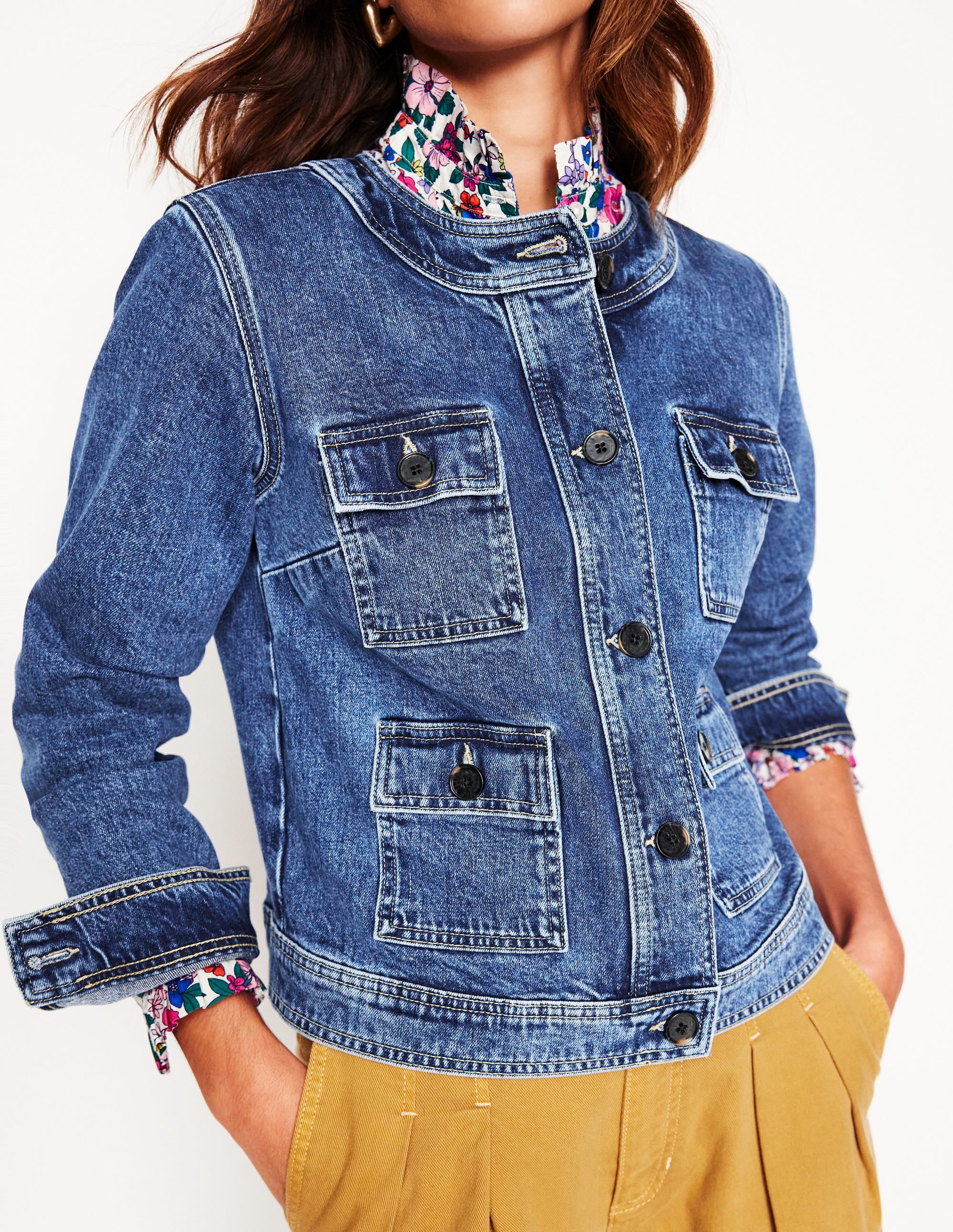  Collarless Casual Jacket-Mid Wash Denim、mySite、ashleygrahame