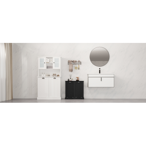 Two-Compartment Tilt-Out Laundry Sorter Cabinet-White、、casual