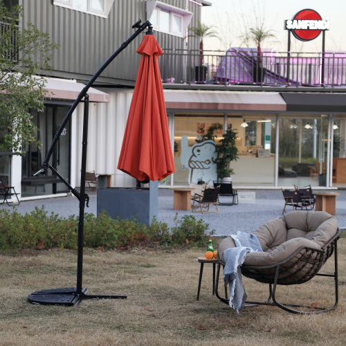 10ft Solar LED Offset Hanging Market Patio Umbrella ( khaki )(No Base)、、eastwooduniform
