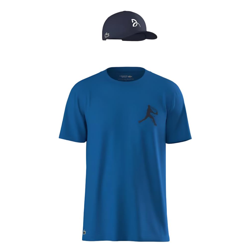 Lacoste Men's Novak Djokovic T-Shirt and Cap Set (Blue)