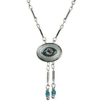 Michal Golan Crystal, Aqua and Silver Evil Eye Oval Pendant with Drop Beads、mySite、topwebapps