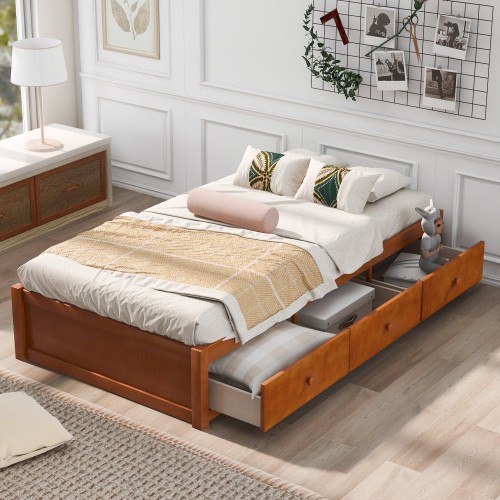 Orisfur. Twin Size Platform Storage Bed with 3 Drawers、、casual