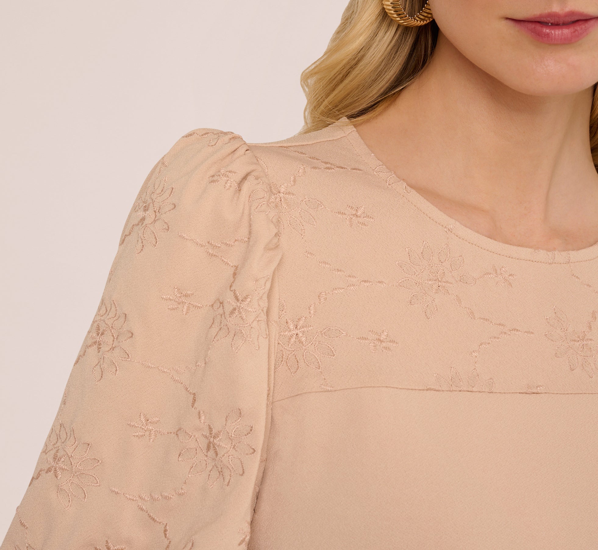 Bubble Sleeve Embroidered Top In Champagne Blush、mySite、solidvoid