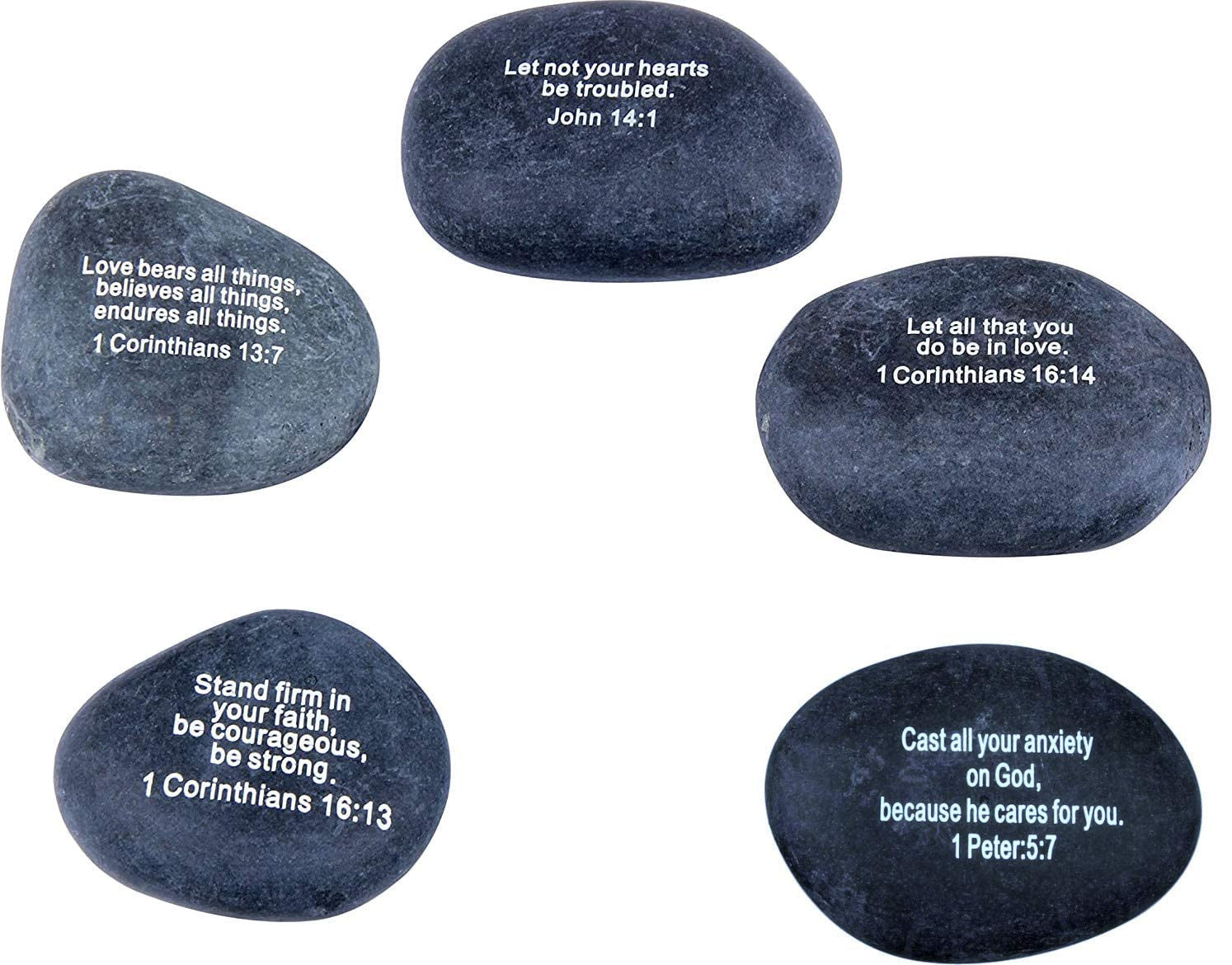  Holy Land Market Engraved Inspirational Black Stones - Model III - (5 Biblical Verses - Large 2-3 Inches) from The Holy Land、mySite、elrpsem3k