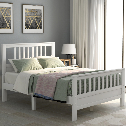 Wood Platform Bed with Headboard and Footboard, Twin (White)、、casual
