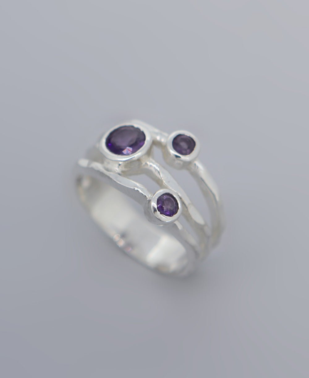 Amethyst Triple Gemstone Ring, Sterling Silver、mySite、topwebapps