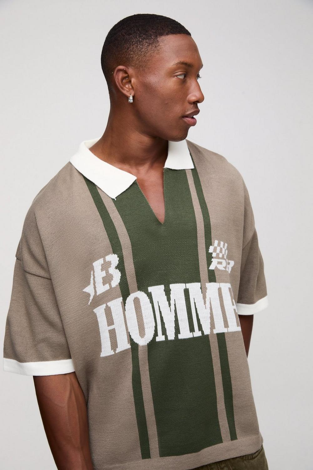  Boohooman Oversized Boxy Football Knitted Top Taupe、mySite、justintrudeaud