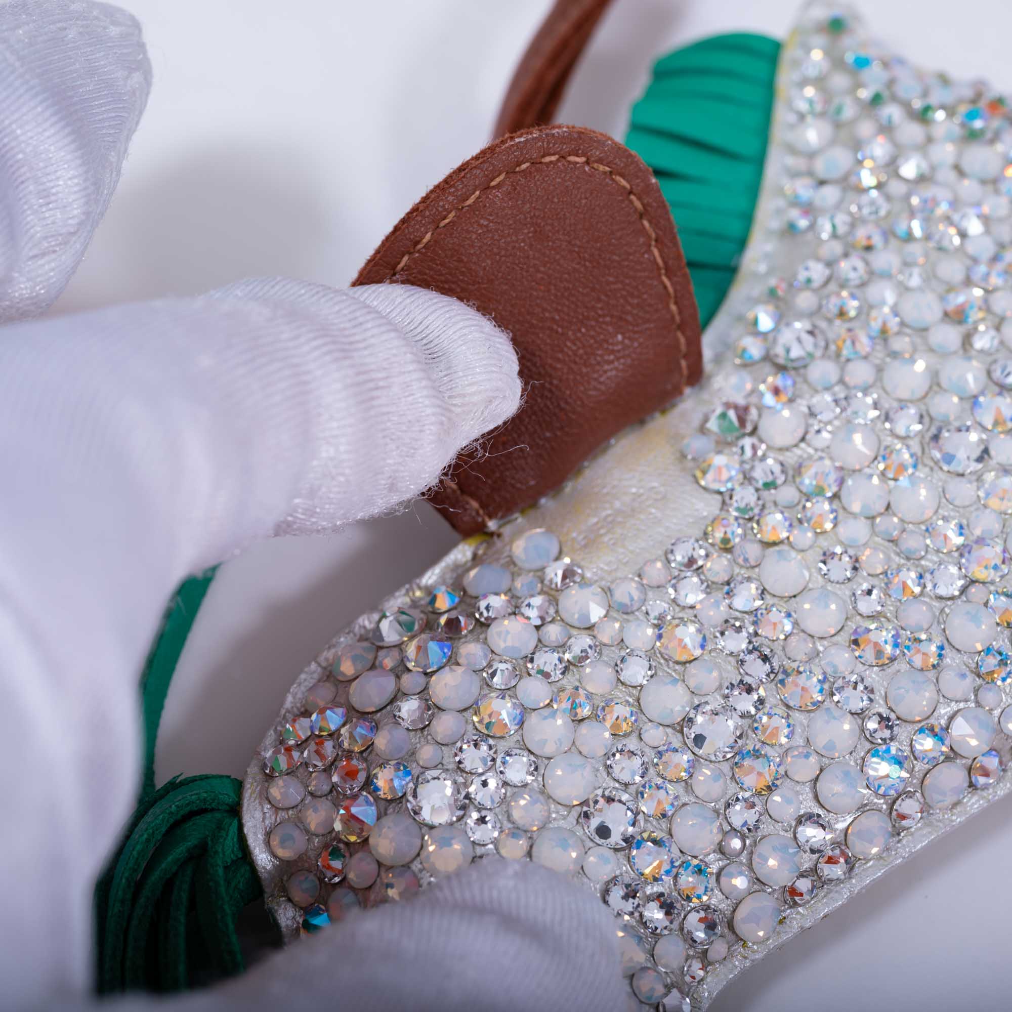 Hermès Rodeo MM Milo Lambskin White and Menthe Charm Custom Swarovski、mySite、garminoutage.com