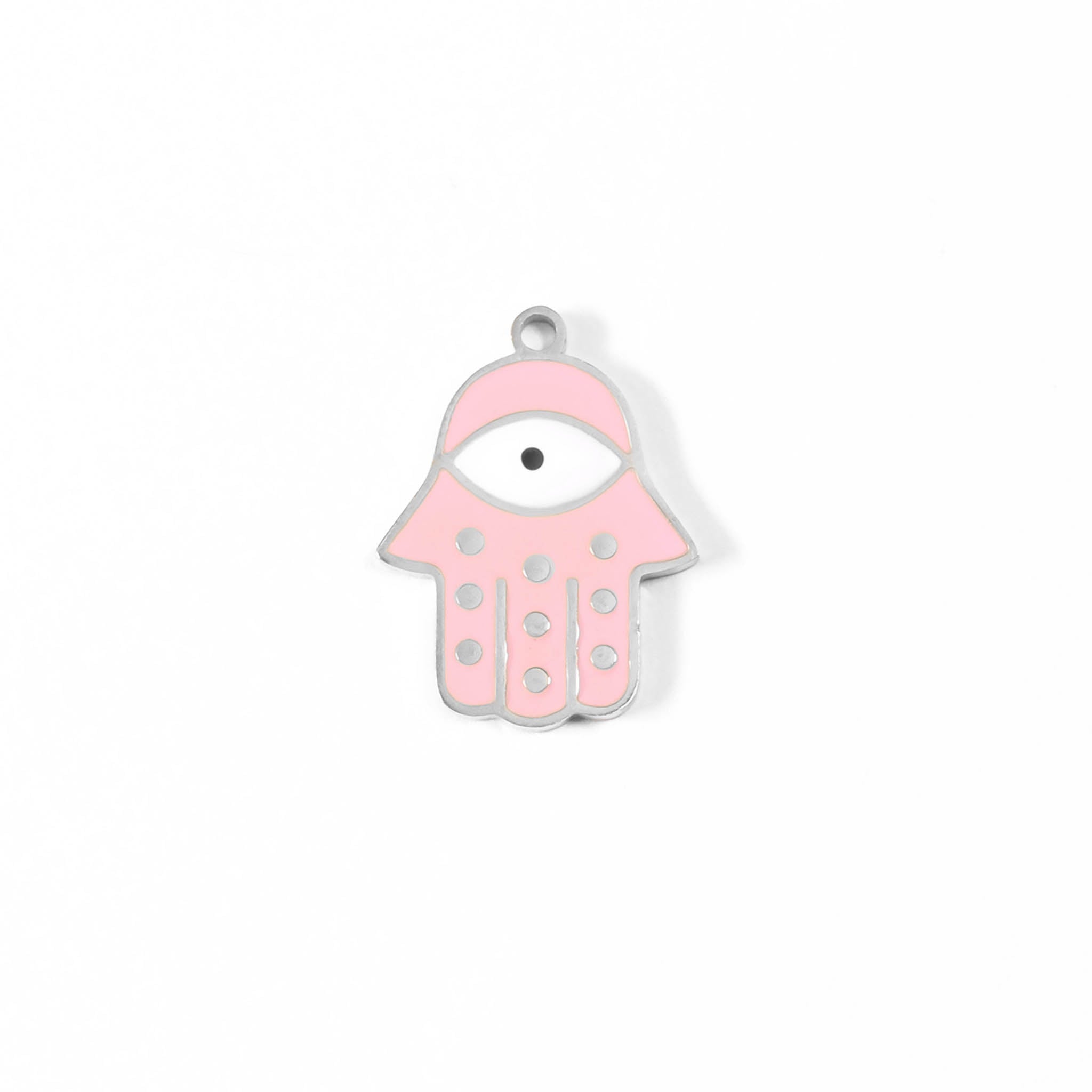 18K Gold PVD Stainless Steel Epoxy Pink Hamsa Hand Evil Eye Charm / PDL0011、mySite、dreamappss