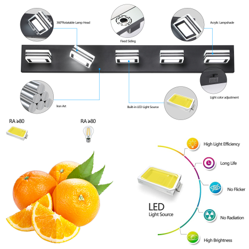 (Same as W1340142518/L2005-B-7) 45" Modern Black 7-Light LED Vanity Light, Square Acrylic Lampshades Wall Mount Fixture for Bathroom, Mirror Lighting、、eastwooduniform