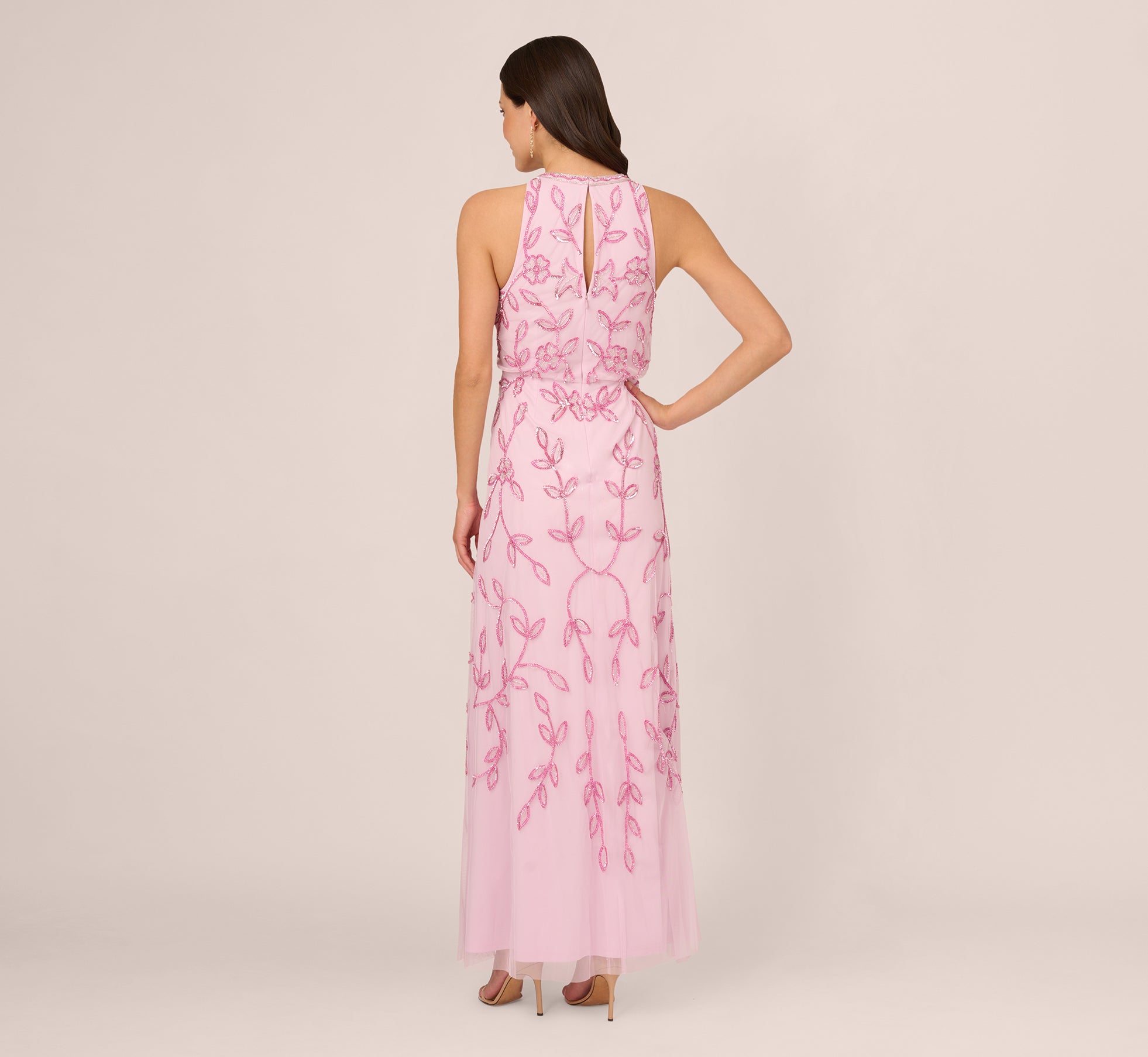 Sleeveless Blouson Mermaid Gown With Jasmine Beading In Pink Lace、mySite、solidvoid