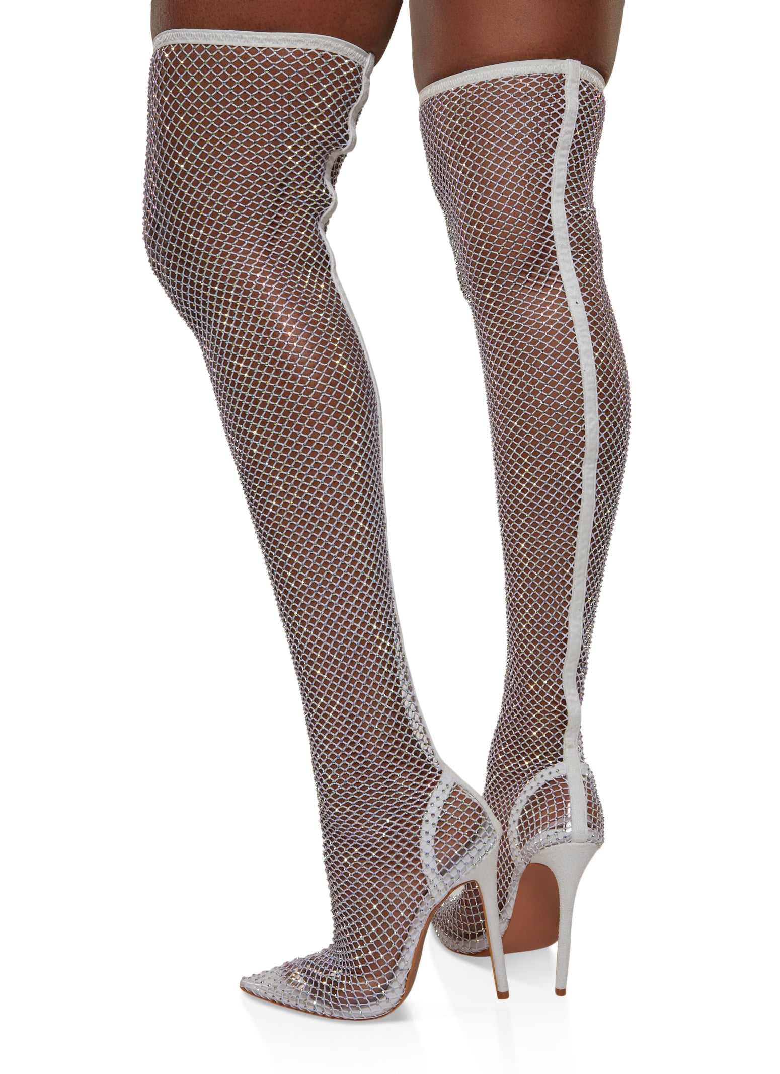 Rhinestone Fishnet Stiletto Over the Knee Boots、mySite、camillekostekn