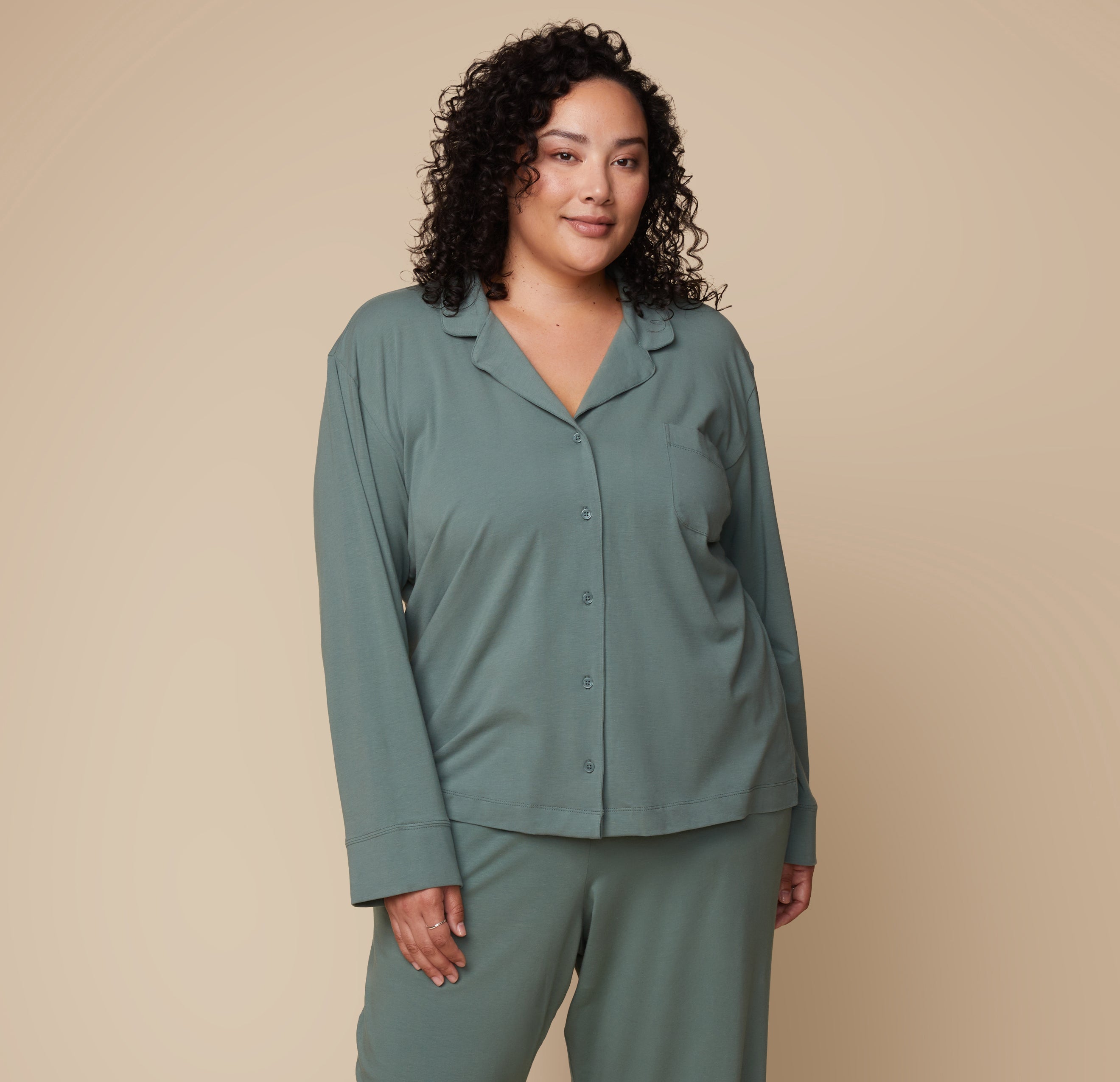 Perfect Pima Long Sleeve PJ Shirt - Rainforest、mySite、bengalsvssteelers